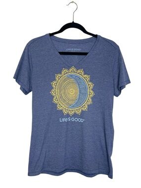 LIFE IS GOOD Celestial Sun and Moon V Neck Cool Tee size Medium